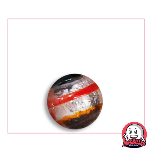 Bille Oeil de Dragon Rayé Rouge 16 mm Collector en verre clair à décor argenté rayé de rouge, vue de dessus, 16 mm de diamètre