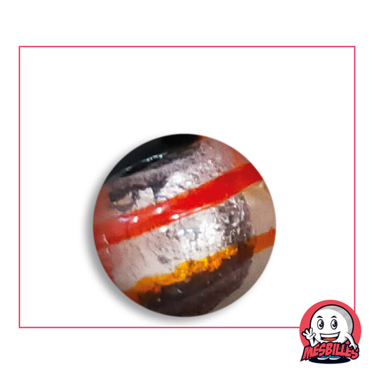 Bille Oeil de Dragon Rayé Rouge 25 mm Collector en verre clair à décor argenté rayé de rouge, vue de dessus, 25 mm de diamètre
