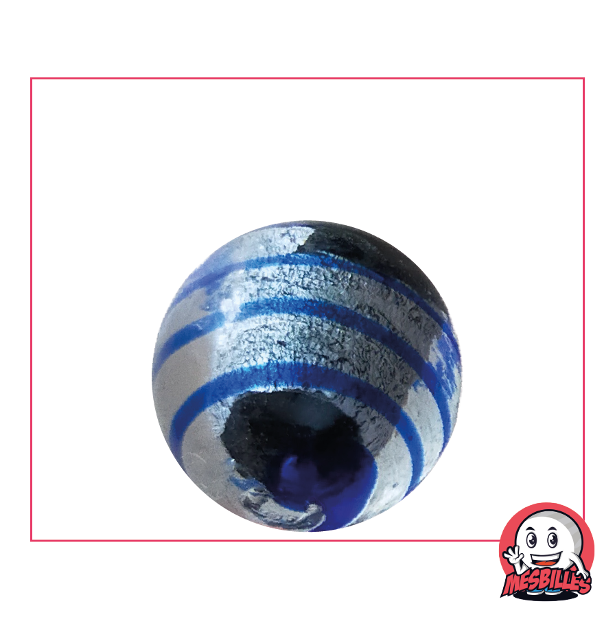 Murmeln Drachenauge von MeineMurmeln, 25 mm, halbtransparent schwarz-silber, blau gestreift