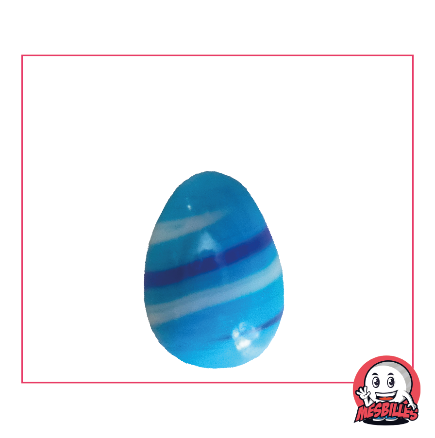 Bille Oeuf MesBilles, vague océanique, verre opaque bleu-clair rayé de blanc et bleu, 25mm