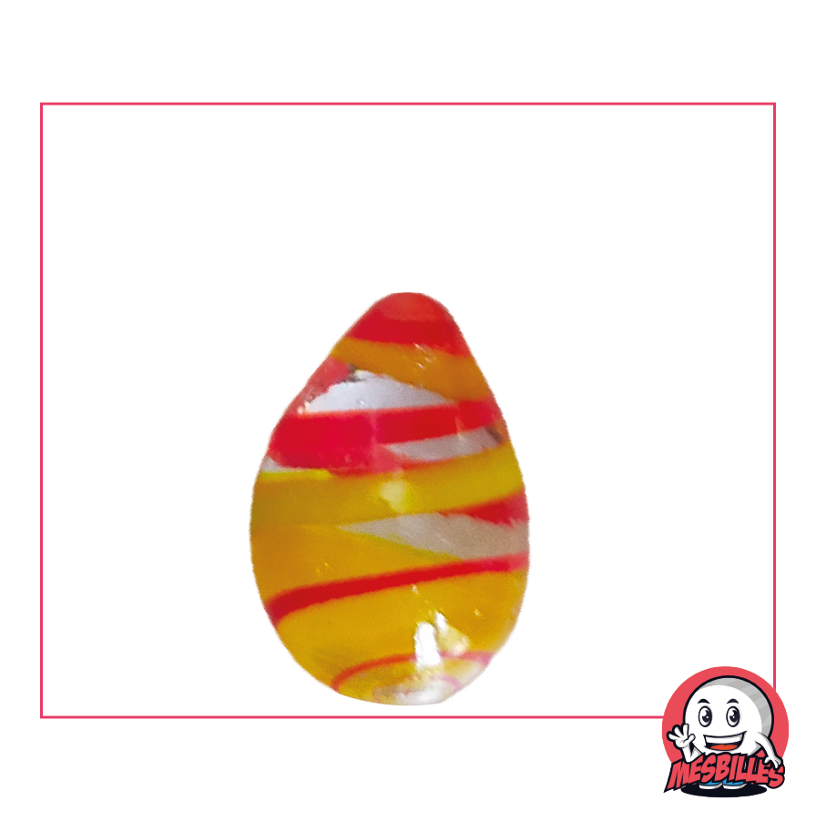 Murmeln MesBilles, eiförmig, transluzent, Kristall mit roten und gelben Streifen, ca. 25 mm hoch