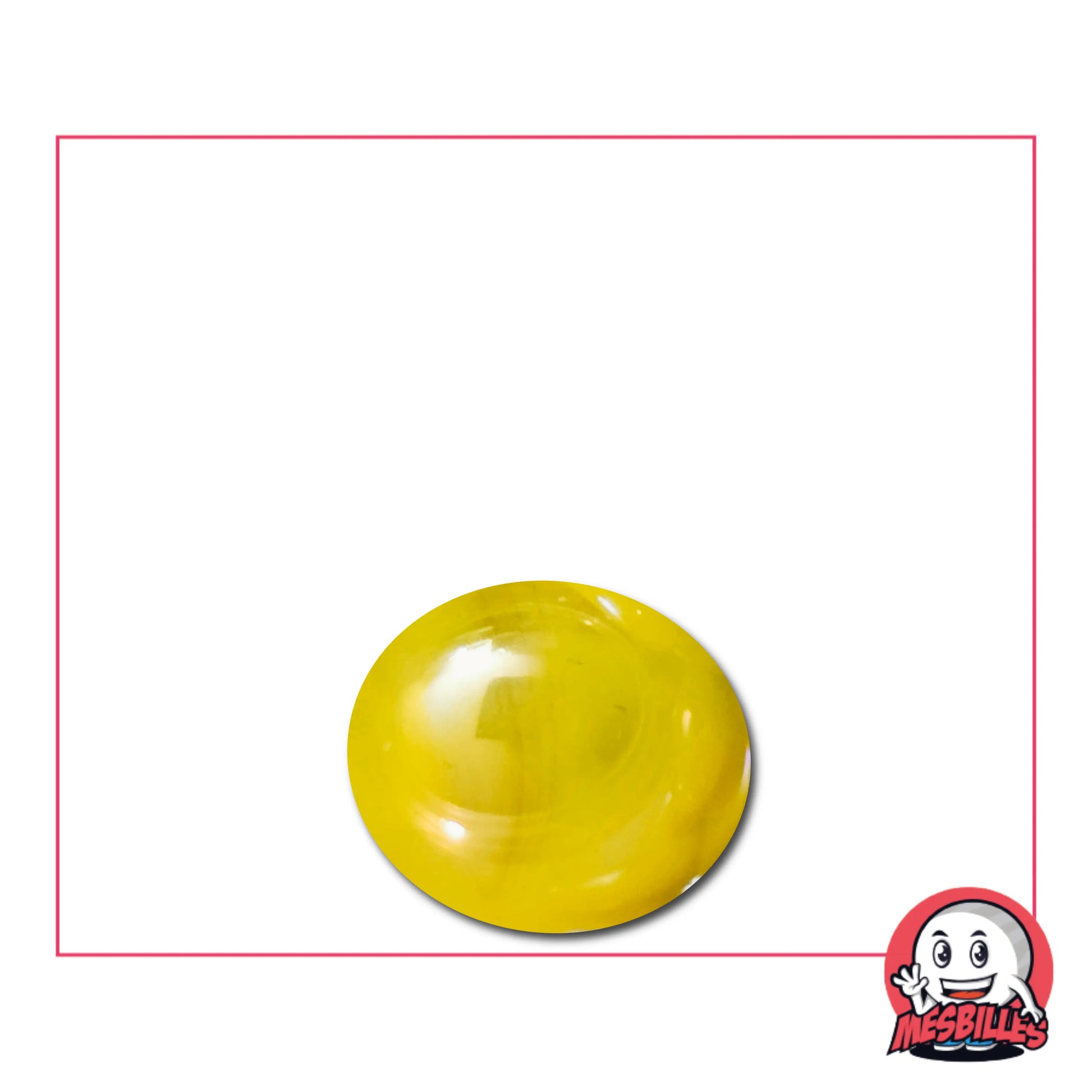 Dans la Grande Famille des Billes Glossy, il y a la Bille Plate en verre Opaque et Brillant de Couleur Jaune.