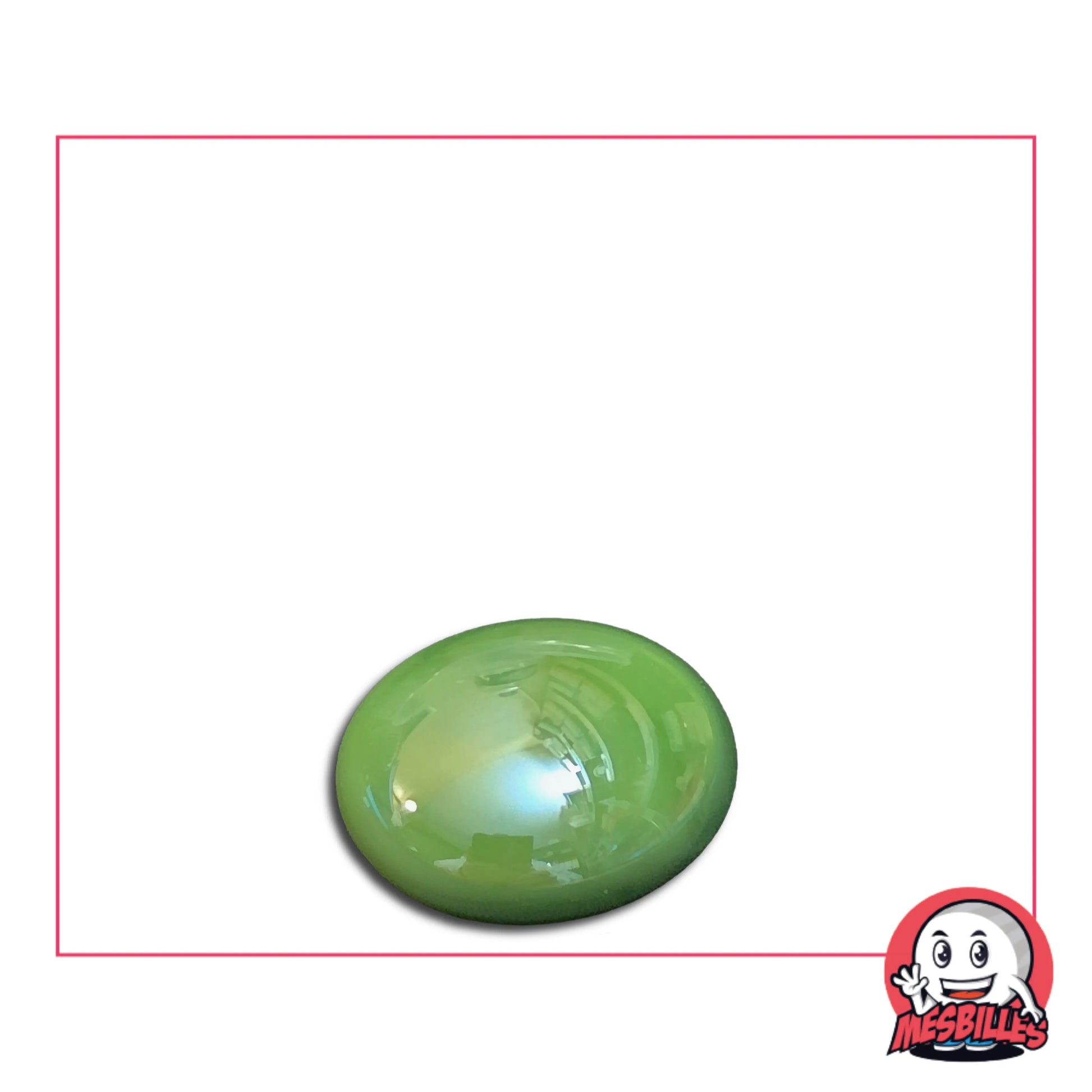Dans la Grande Famille des Billes Glossys, il y a la Bille Plate en verre Opaque et Brillant de Couleur Vert.