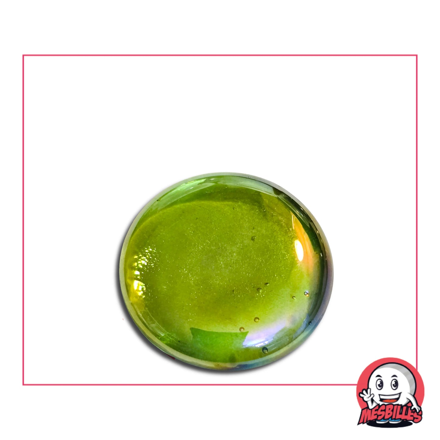 Très Grande Bille Plate en verre Translucide et Brillant de Couleur Vert-Jaune - Pour Jouer, Décorer ou Collectionner, avec MesBilles.