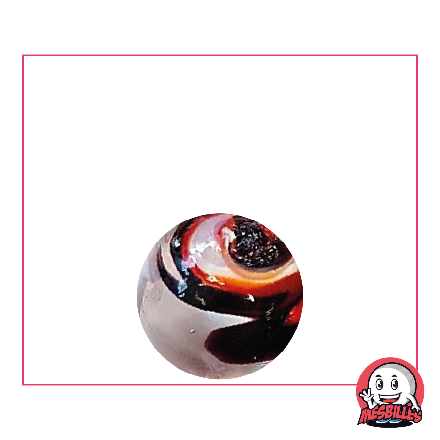 Murmeln Speedy Schwarz 16 mm, der Schatten, der die Geschwindigkeit herausfordert, Sammler-Murmeln Kim'Play Speedy, aus transluzentem Glas, 16 mm, überwiegend schwarz gestreift.