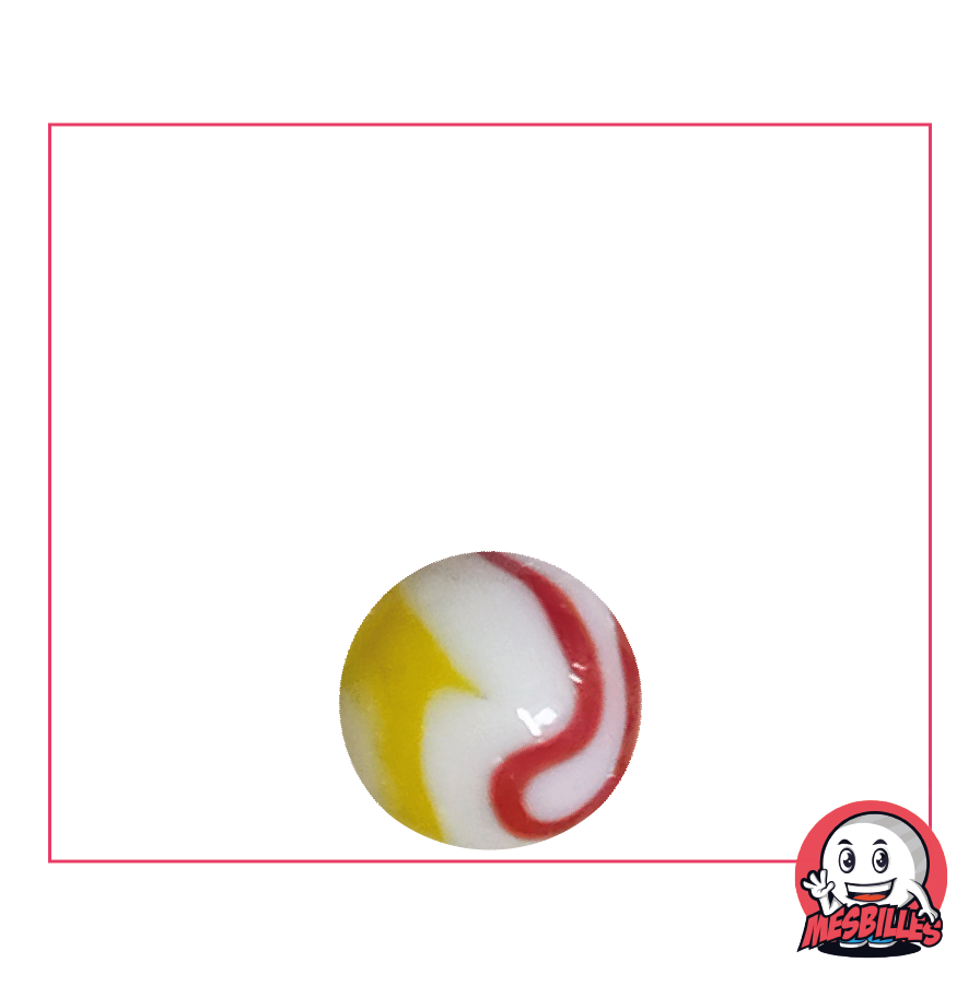 Bille Tigre Rouge 14 mm - Verre Opaque blanc strié de Orange et Rouge - MesBilles