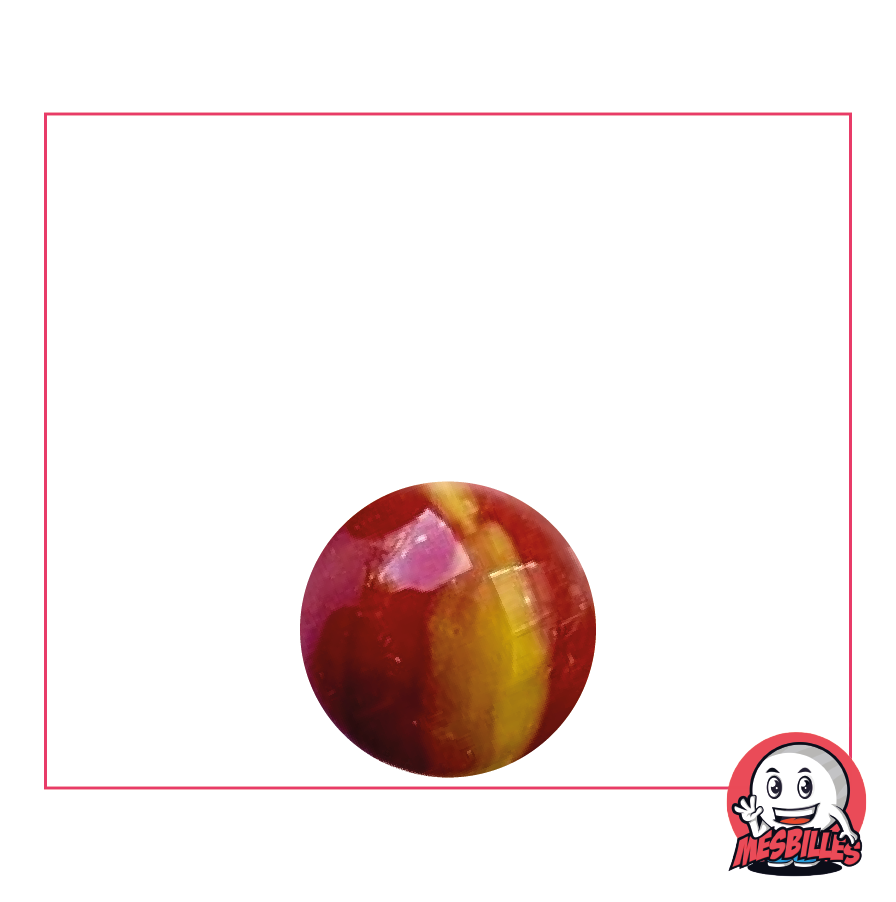 Bille Tigre Rouge 14 mm - Verre Opaque blanc strié de Orange et Rouge