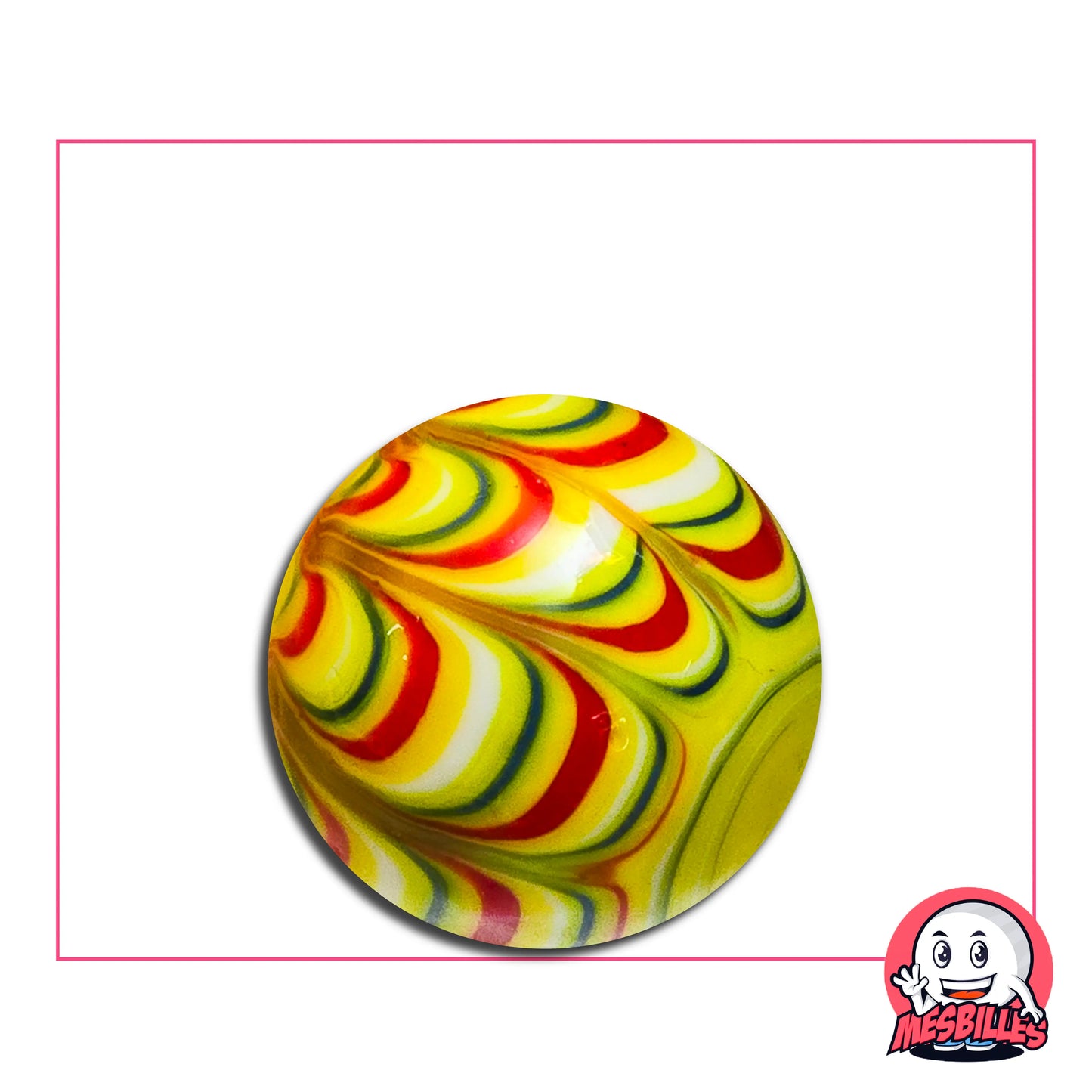 Bille Art Montgolfière Jaune 25 mm aux motifs colorés ondulés jaune, rouge, vert et blanc.