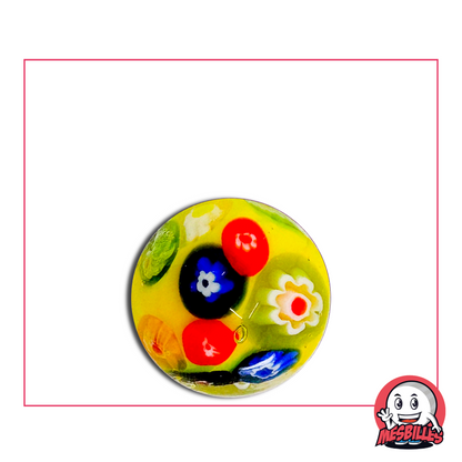 Grande bille jaune 22 mm ornée de fleurs multicolores 