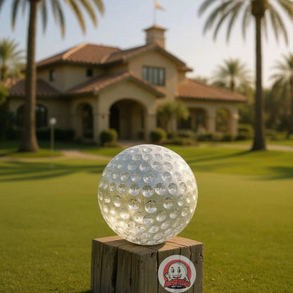 Ne vous y trompez pas : cette bille n’est pas faite pour le swing ! En verre soufflé, elle est bien plus fragile qu’une vraie balle de golf.