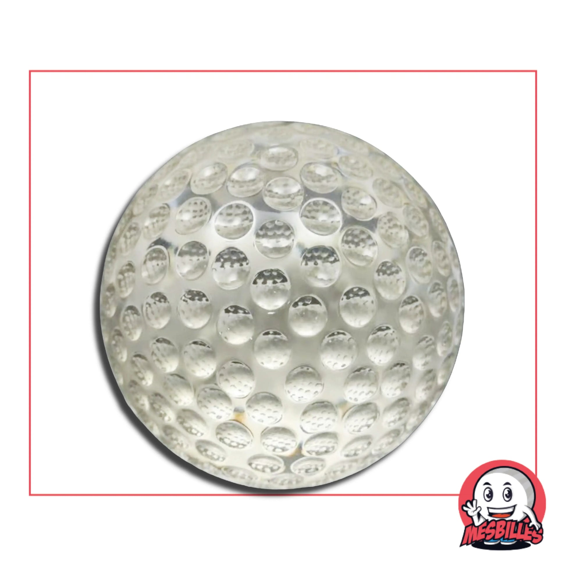 Chaque Bille Balle de Golf Cristal 60 mm présente un relief unique, soufflé dans le verre. Comme une vraie balle de golf… mais version artisan verrier.
