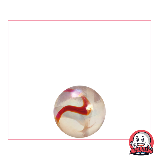 Bille Limonade 14 mm, une bille translucide rose orangé traversée d'ambre orange - MesBilles