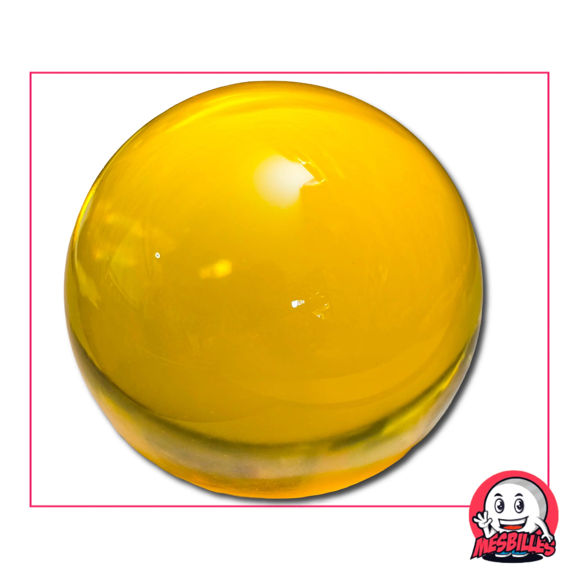 Presse-Papiers Loupe Jaune 60 mm – grande bille en verre de Bohème à fond plat, couleur jaune translucide, objet décoratif lumineux MesBilles