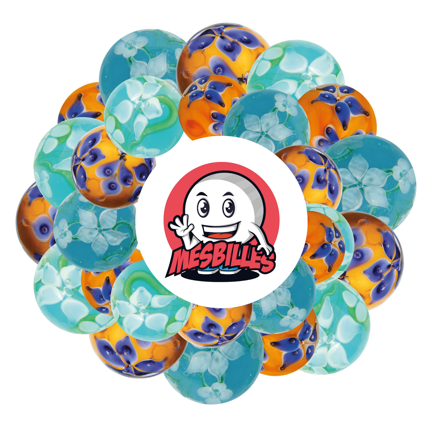 1 Bille Art Couronne Fleurie Bleu 22 mm