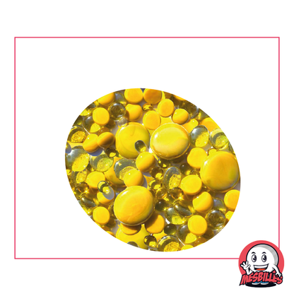 Billes Plates, mélange jaune, 30mm, 18mm, 12mm, opaques et transparentes