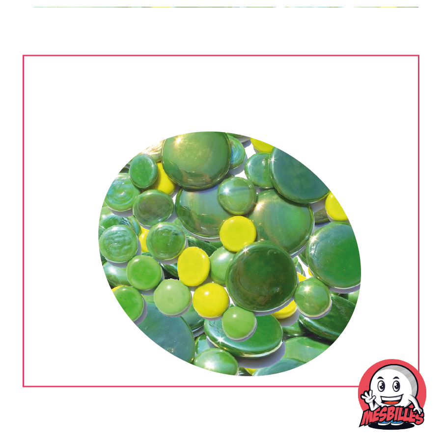 Billes plates glossy en vert et vert citron de 30mm, 18mm et 12mm