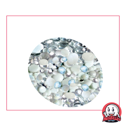 250 g flache Murmeln, Mischung aus Weiß und Kristall, 30 mm, 18 mm, 12 mm, glänzend