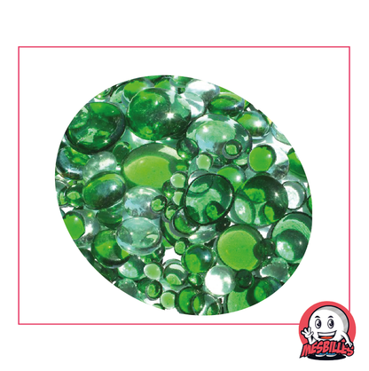 500 gr de billes plates vertes et cristal translucides variées