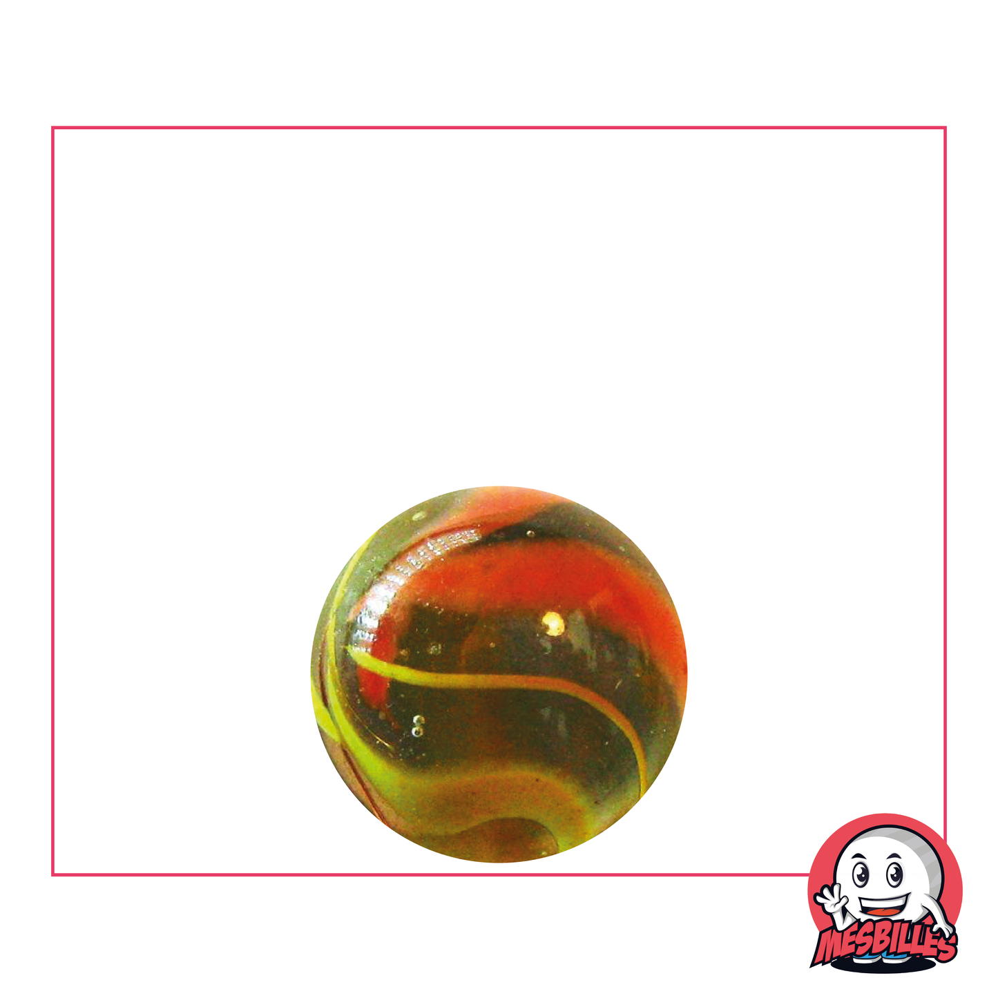 1 Murmeln Condor 16 mm, Murmeln rund aus transluzentem Glas, mit orangefarbenen Spuren auf der Oberfläche