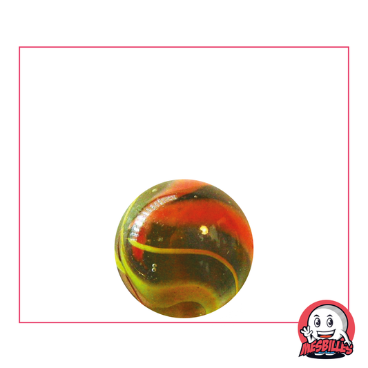 1 Murmeln Condor 16 mm, Murmeln rund aus transluzentem Glas, mit orangefarbenen Spuren auf der Oberfläche