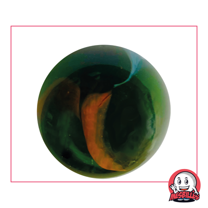 Bille Croco 42 mm en verre Vert translucide ornée de blanc et orange, bille de grande taille Baleine