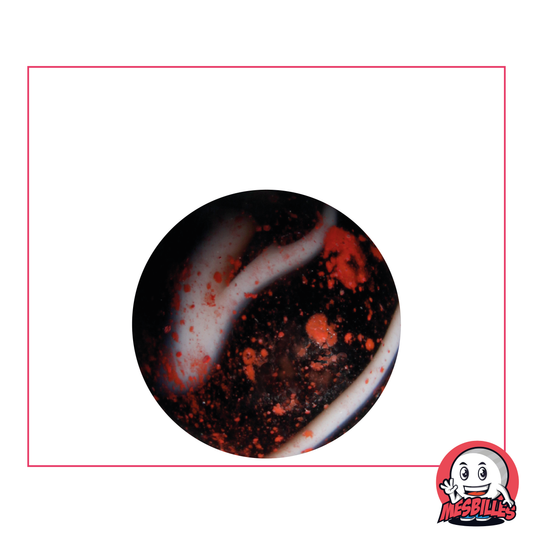Bille Dracula 25 mm en verre opaque blanc rouge taché de noir - MesBilles