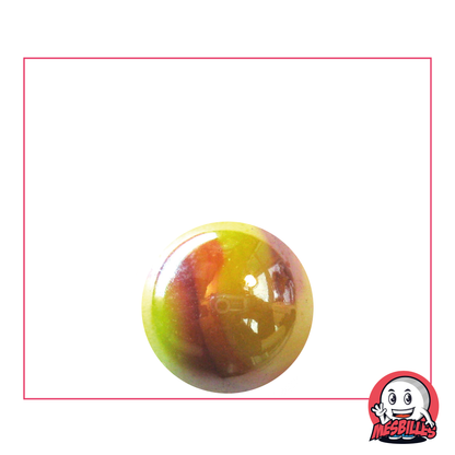 1 Drachenmurmel 16 mm aus opakem Gelbglas mit Perlglanz und roten Windungen