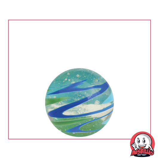Bille d'art Flash Rouge 22mm, Bille en Verre translucide avec zébrures bleu clair et bleu foncé