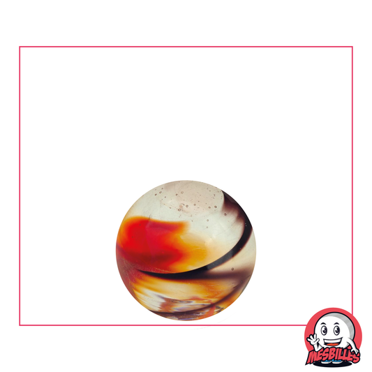 Bille Art Flash Noir, bille décorative en verre translucide avec zébrures rouge et noir, MesBilles