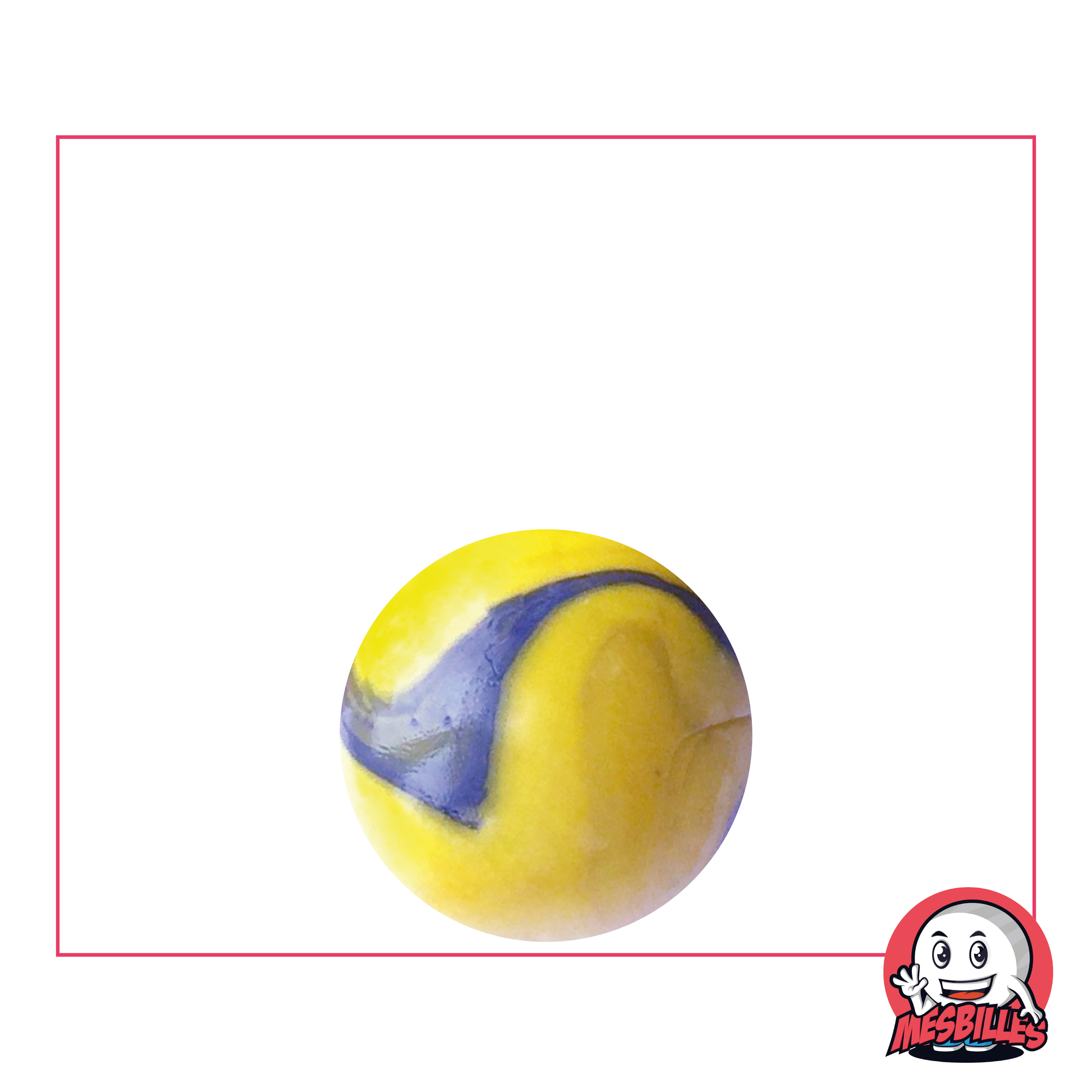 1 Murmel Gauguin 16 mm aus undurchsichtigem Glas in Gelbe Farbe und mit blauen Arabesken verziert