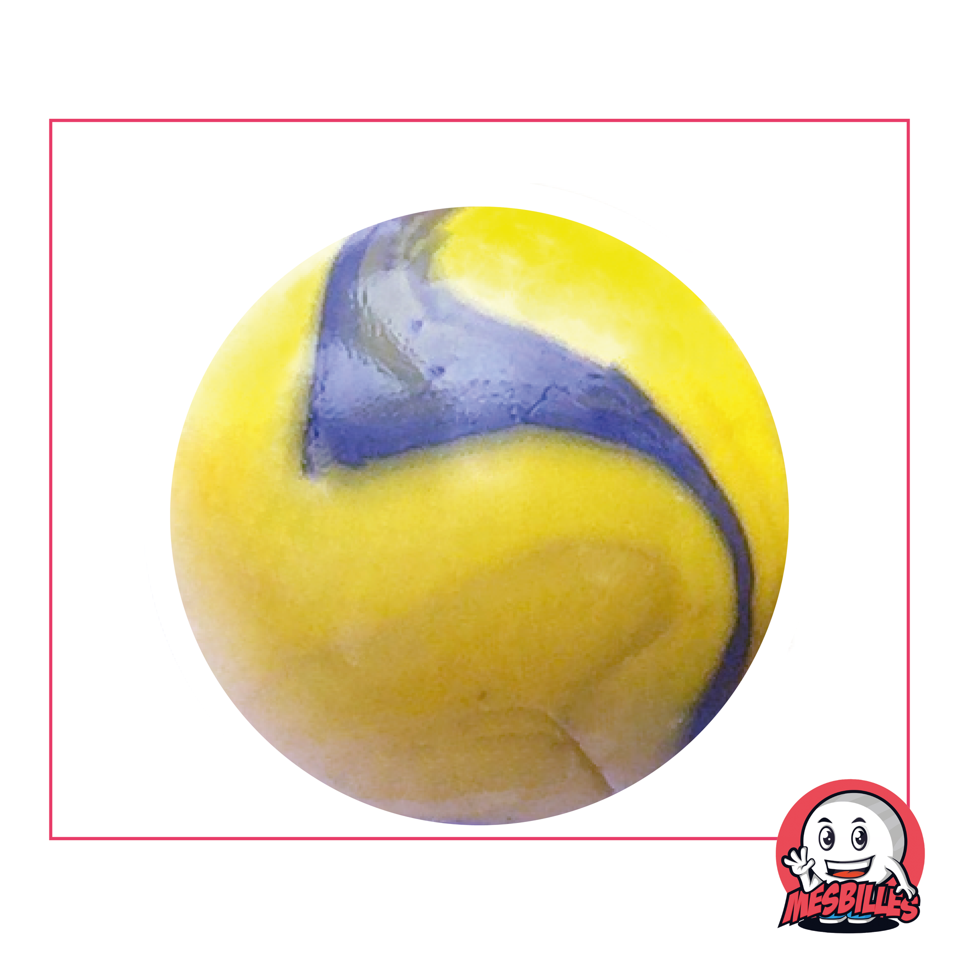 Bille Gauguin 42 mm en verre de deux couleurs jaune et bleu, bille de taille Baleine, grosse bille