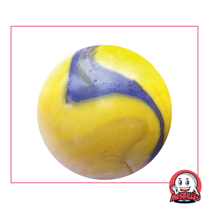 Bille Gauguin 42 mm en verre de deux couleurs jaune et bleu, bille de taille Baleine, grosse bille