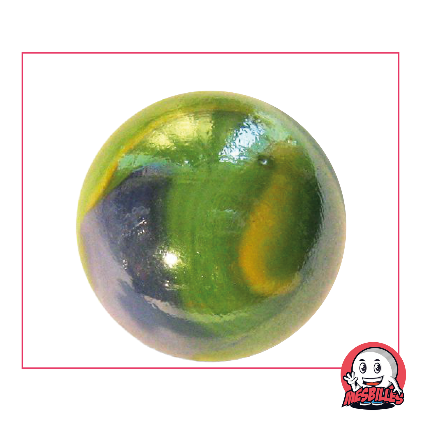 Bille Gloster 42 mm en verre de couleur Vert - Jaune ultra brillante et opaque, bille taille Baleine