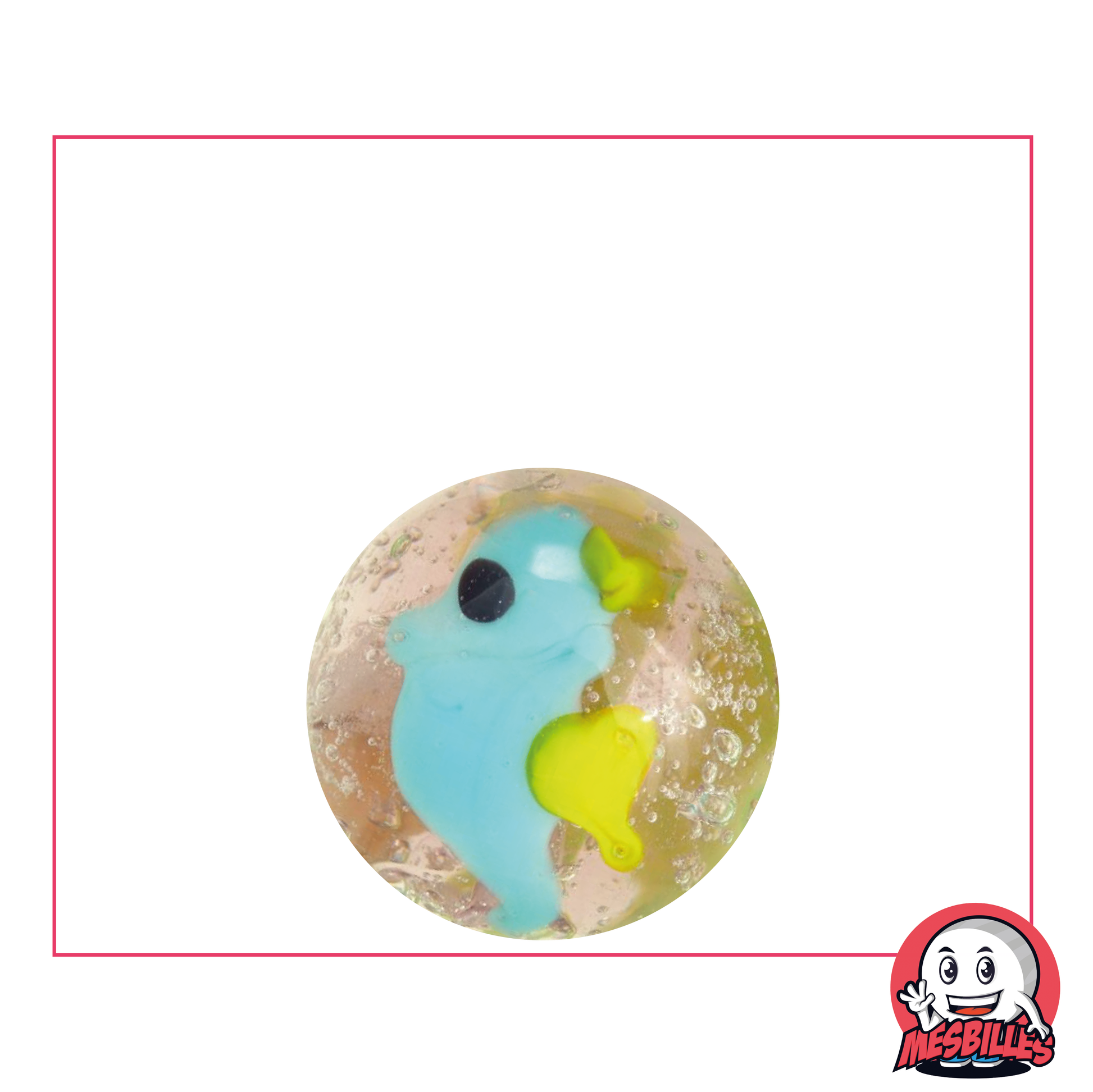 Bille d'art Hippocampe 22 mm en cristal translucide avec un hippocampe bleu clair à l'intérieur