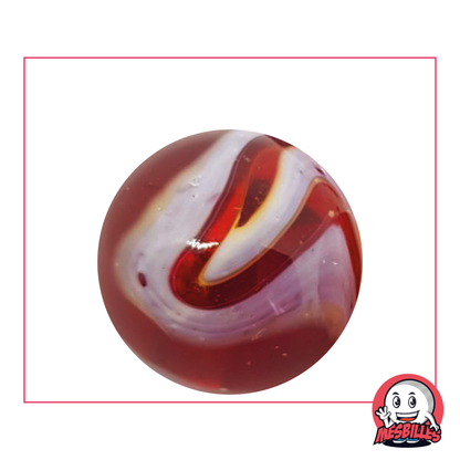 Bille Iguane de 35 mm : rouge transparent et liserets blancs en surface, pour amateurs de billes