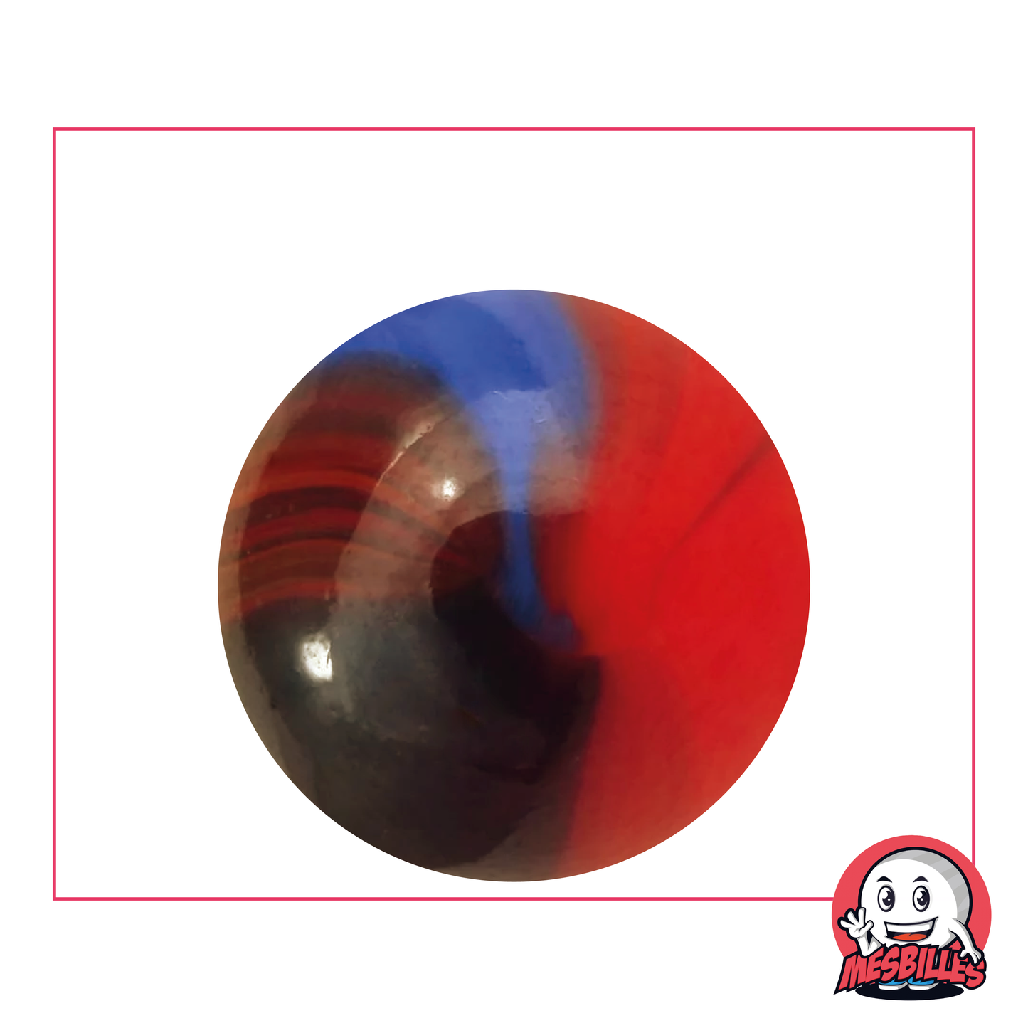 Bille en verre Lautrec de 35 mm, ronde, orange éclaboussé de marron et bleu à collectionner