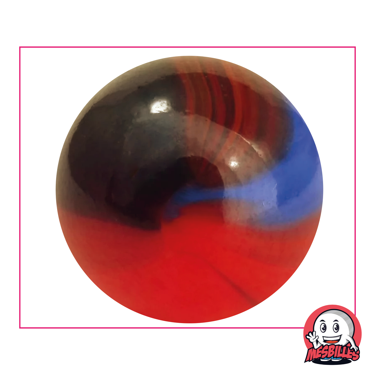 Bille Lautrec 50 mm en verre Orange type porcelaine et taches colorées, bille de très grande taille