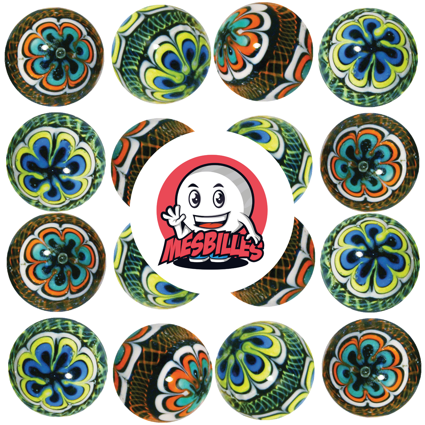 1 Murmeln Mandala Orange 16 mm