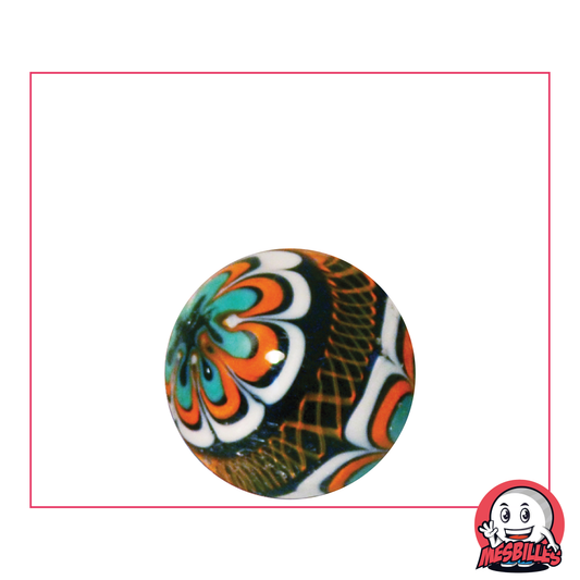Bille d'Art Mandala Orange 22 mm, bille artistique de qualité, design Mandala à dominante orange.