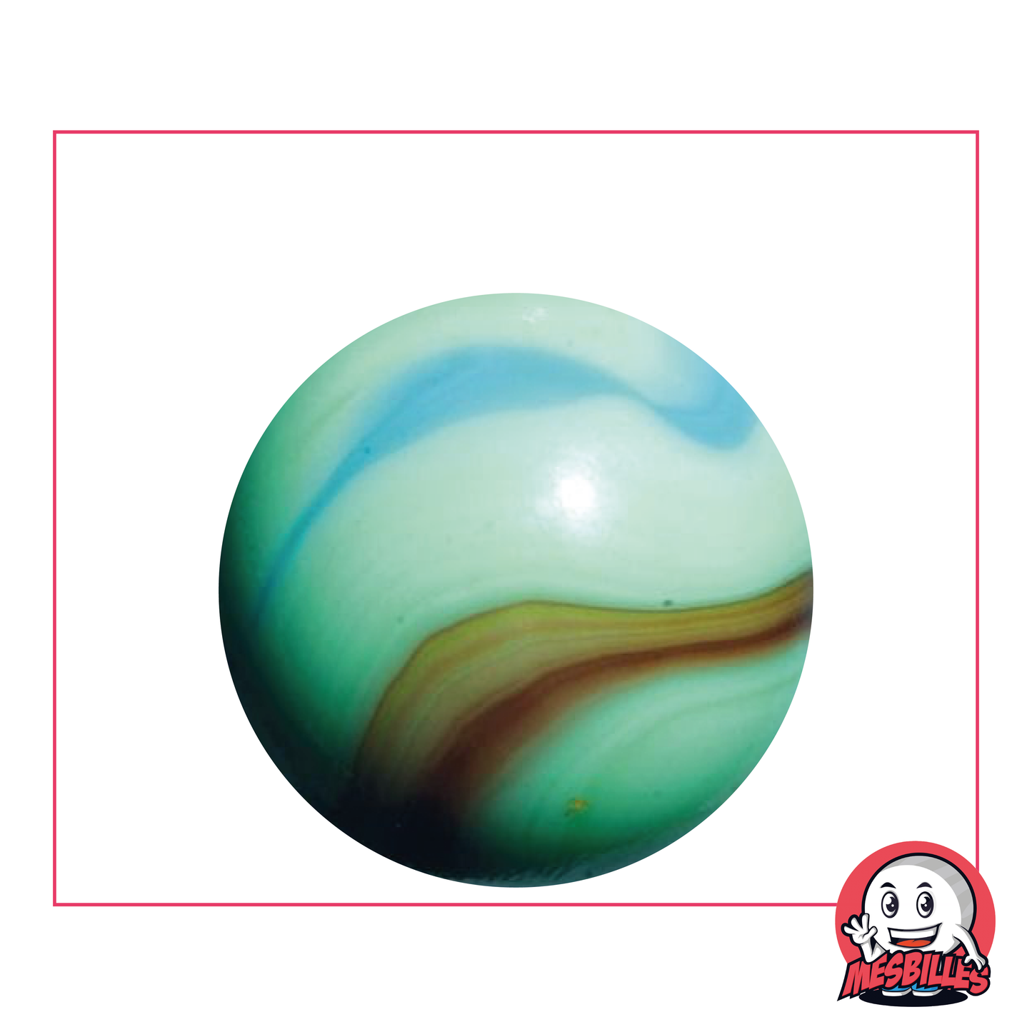 Bille Matisse type porcelaine verte 35 mm avec liseret marron et bleu, billes de design distinctif