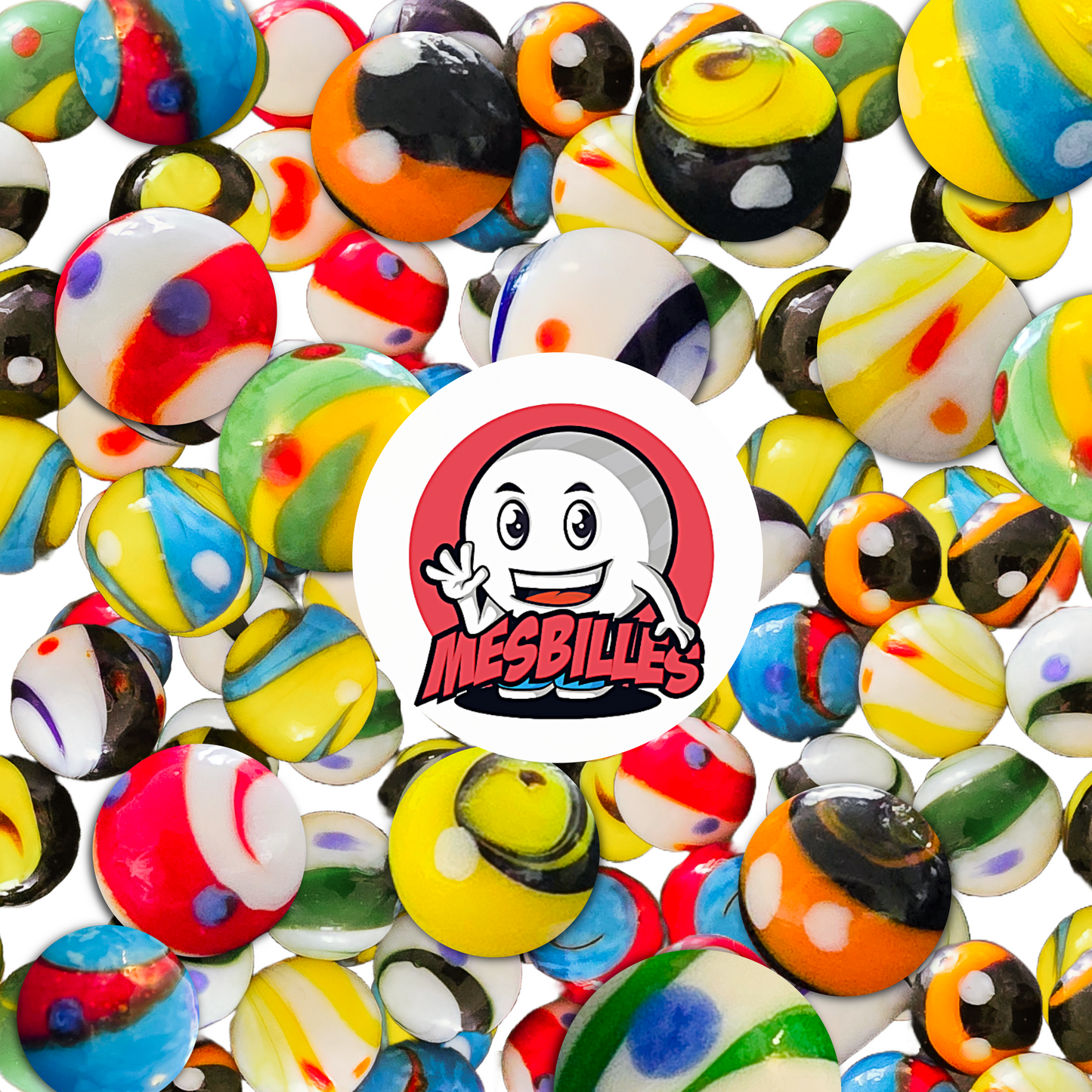 Vue réelle de la bille Big Bang orange et noir 16 mm – prise de vue MesBilles avant expédition
