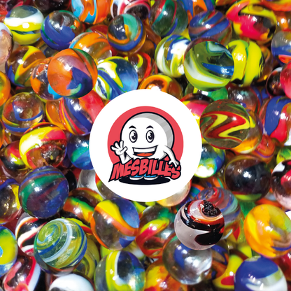 Bille Collector Kim'Play Speedy, en verre Translucide de 16 mm et Zébrée majoritairement de Jaune.