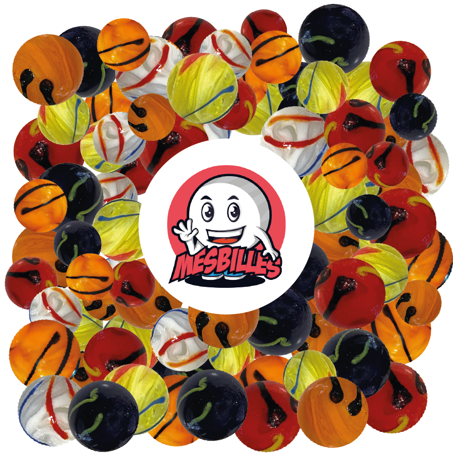 Billes zebra jaune et multi-couleur de 25 mm en verre opaque, billes KIMPLAY collector