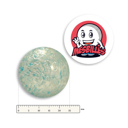 Bille Pépite Bleu Clair 25 mm à côté d'une règle graduée, 25 mm de diamètre