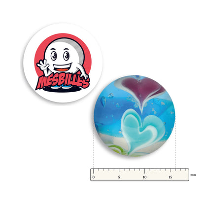 Bille Phosphorescente Art Ice Cream Bleu 16 mm à côté d’une règle graduée, 16 mm de diamètre