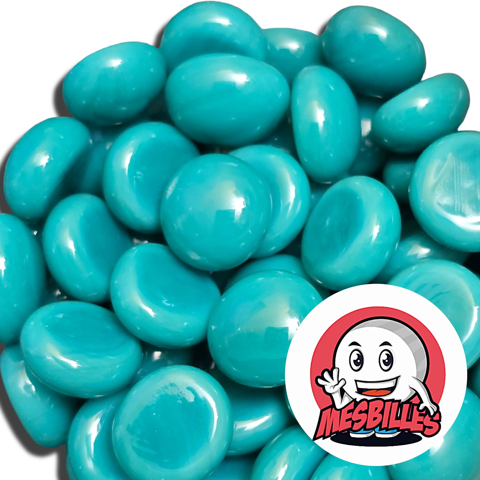 Petit Galet en verre Opaque de Couleur Bleu-Canard, Collection Bille Perle. Polyvalence et Style : parfait pour le Jeu et la Déco.