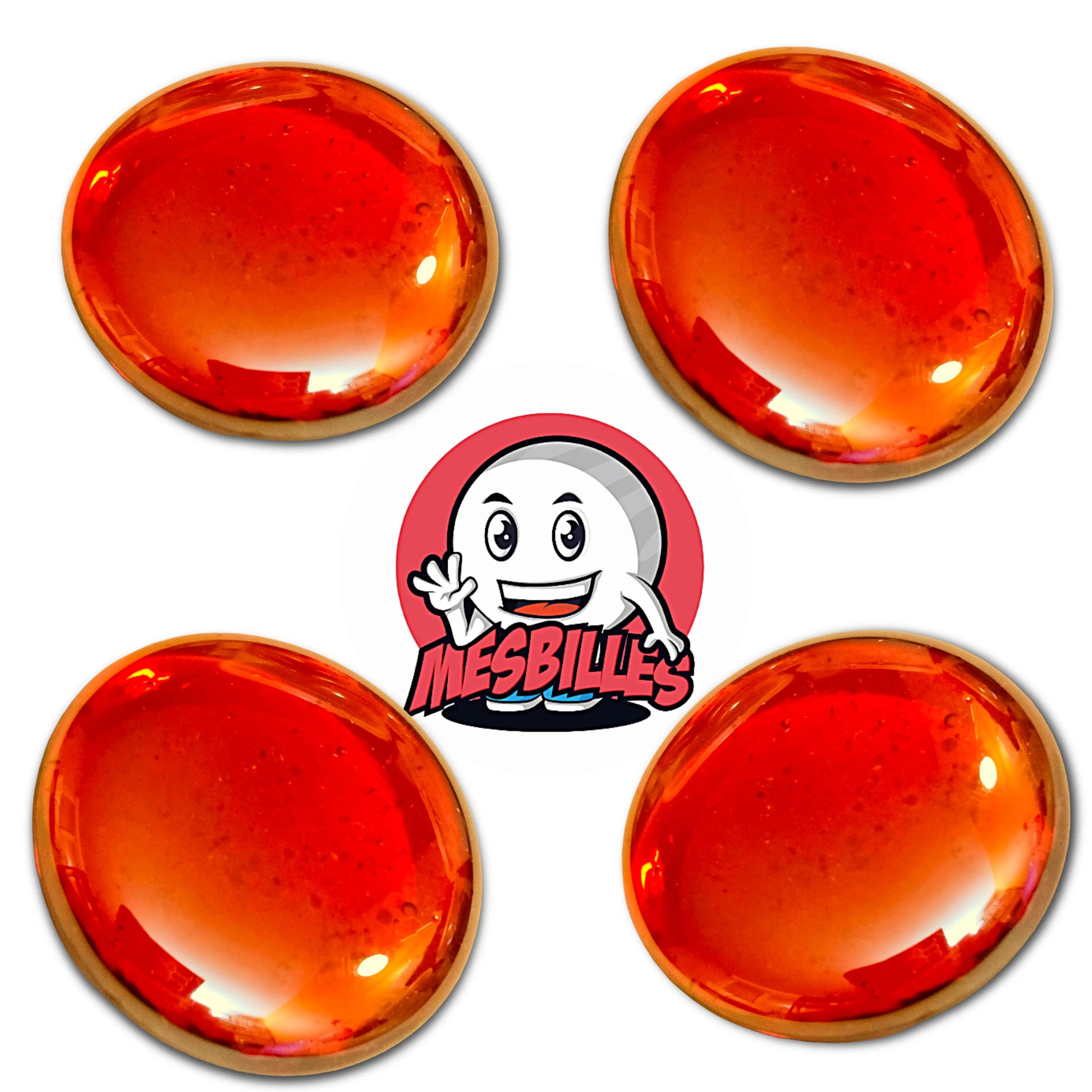 Une grande bille plate, également nommée Bille Galet en Verre, de la famille des Billes Irisées. Cette bille forme est ronde, légèrement ovoïde et mesure environ 3 cm de diamètre