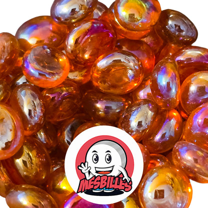 Petit Galet en verre Translucide et Brillant de Couleur Orange, Collection Bille Irisée utilisé dans vos Vases : la Beauté Éternelle au Service de votre Déco.