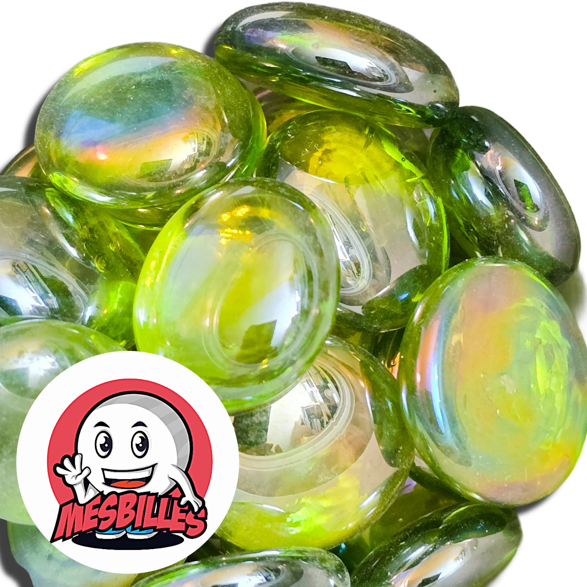 Cette bille est également nommée Bille Galet en Verre, elle est utilisée pour Jouer, Décorer ou Collectionner. Bille Plate Vert Jaune Brillant : La Décoration qui ne Perd Jamais de sa Superbe