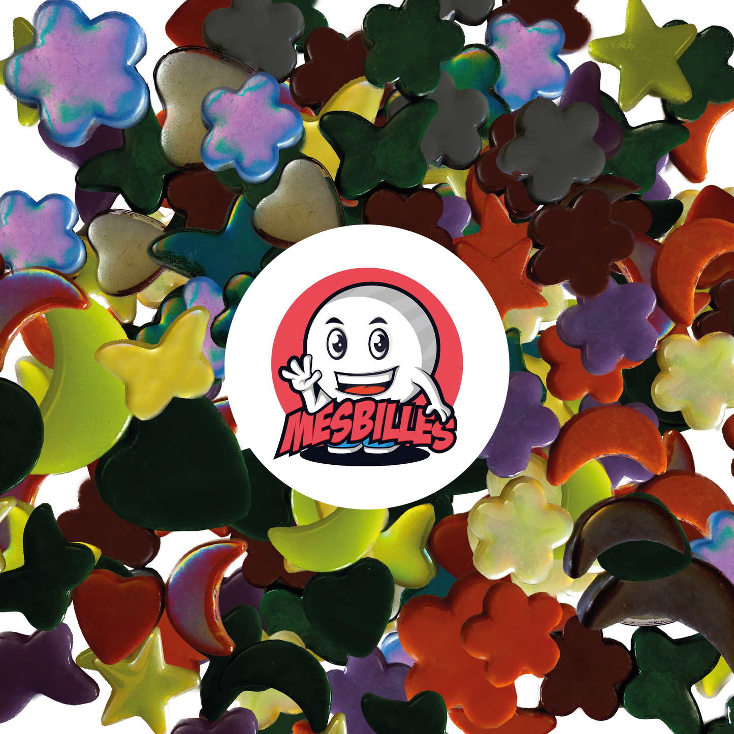 Logo MeineMurmeln auf dunkelvioletten Mondmurmel Glänzend extra flach